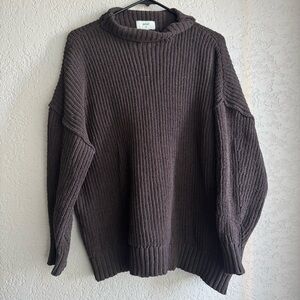 Aerie Brown Knitted Oversized Sweater Sweatshirt Size Small S Ribbed Turtleneck
